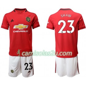 Camisolas de Futebol Manchester United Shaw 23 Criança Equipamento Principal 2019/20 Manga Curta